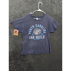 Anvil North Carolina Tar Heels Basketball T-Shirt Navy Blue Vintage Distressed L